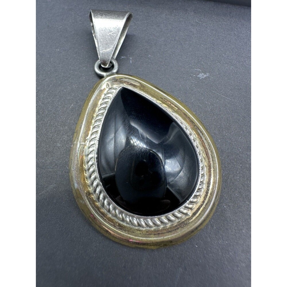 Large Onyx Sterling & Gold filled Pendant 2.5” Long 25g 925